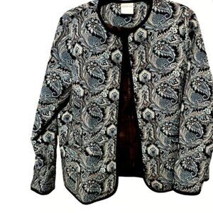 Bedford Fair Womens Paisley Jacket 3X Black & Blue Open Front